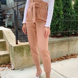 Topshop Belted Trousers in Nude